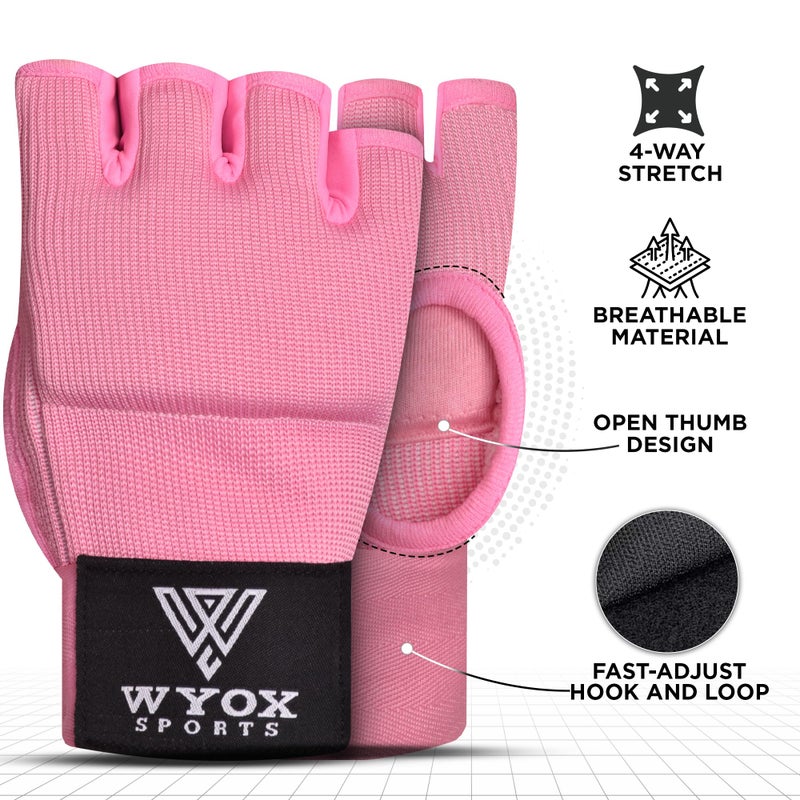 WYOX Gel Boxing Hand Wraps Inner Gloves for Men and Women  Quick 80cm Long Wrist Straps  Elasticated Padded Boxing Wraps for Muay Thai  MMA  Kickboxing  Martial Arts Training Bandages (Pink  L/XL) - Image 2